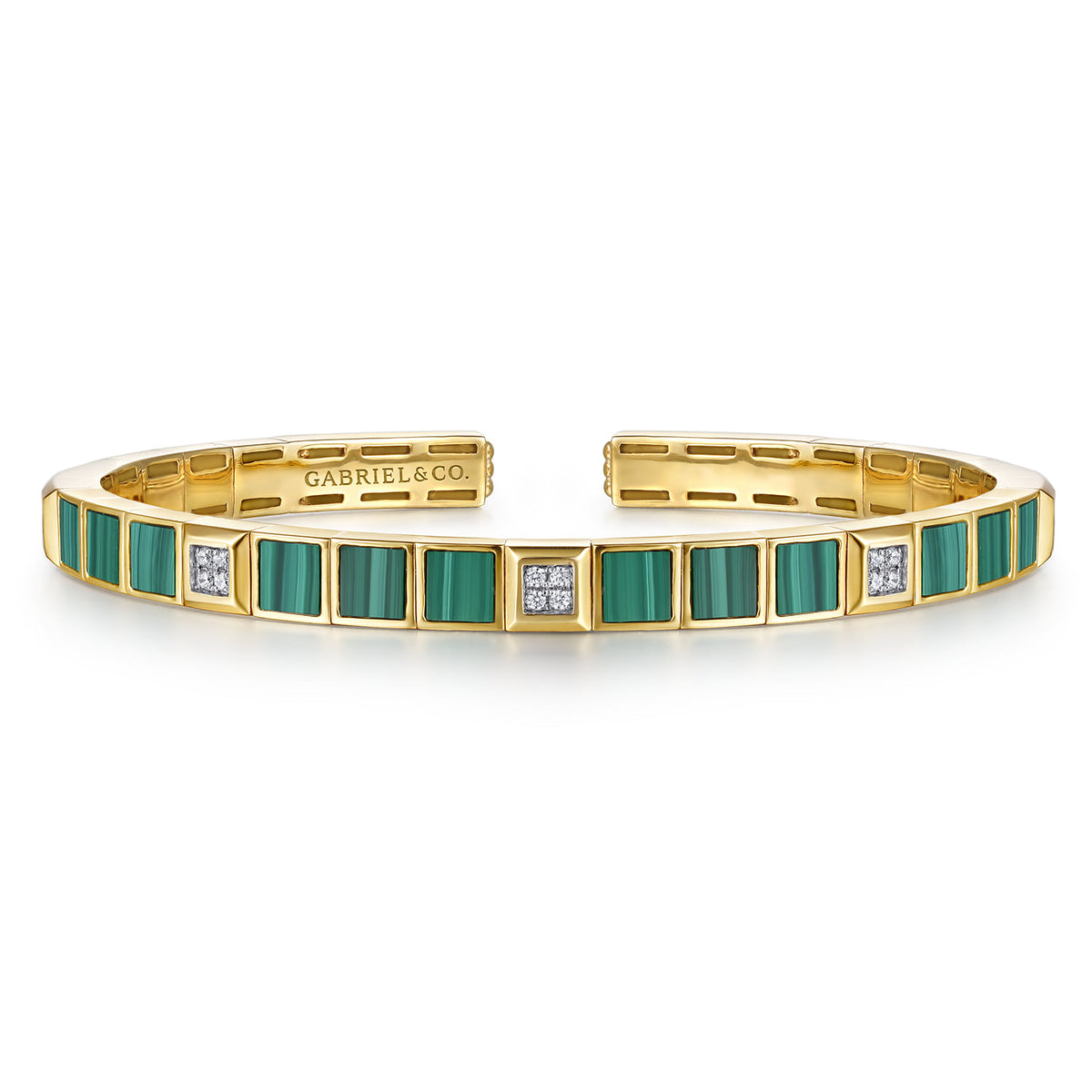 Gabriel & Co. 14K Yellow Gold Diamond and Malachite Bangle Bracelet BG5150-62Y45MA