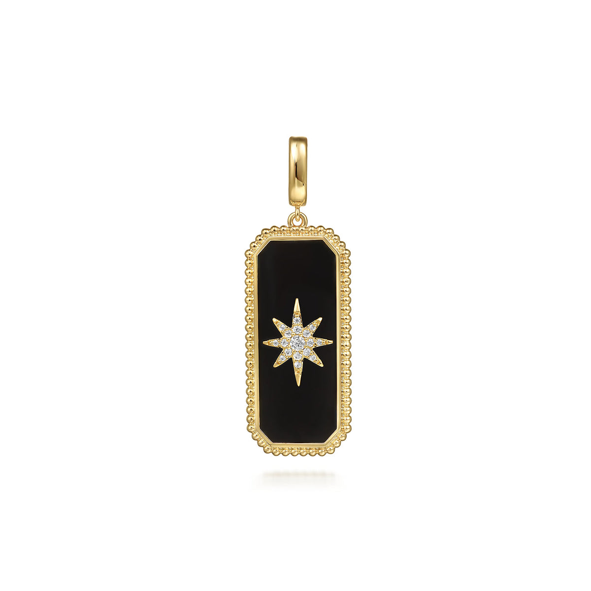 Gabriel & Co. 14K Yellow Gold Diamond and Onyx Bujukan Medallion Pendant with Detachable Bail