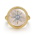 Gabriel & Co. 14K Yellow Gold Mother of Pearl Inlay and Diamond Starburst Signet Ring