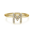 Gabriel & Co. 14K Yellow Gold Pave Diamond Uppercase M Initial Ring