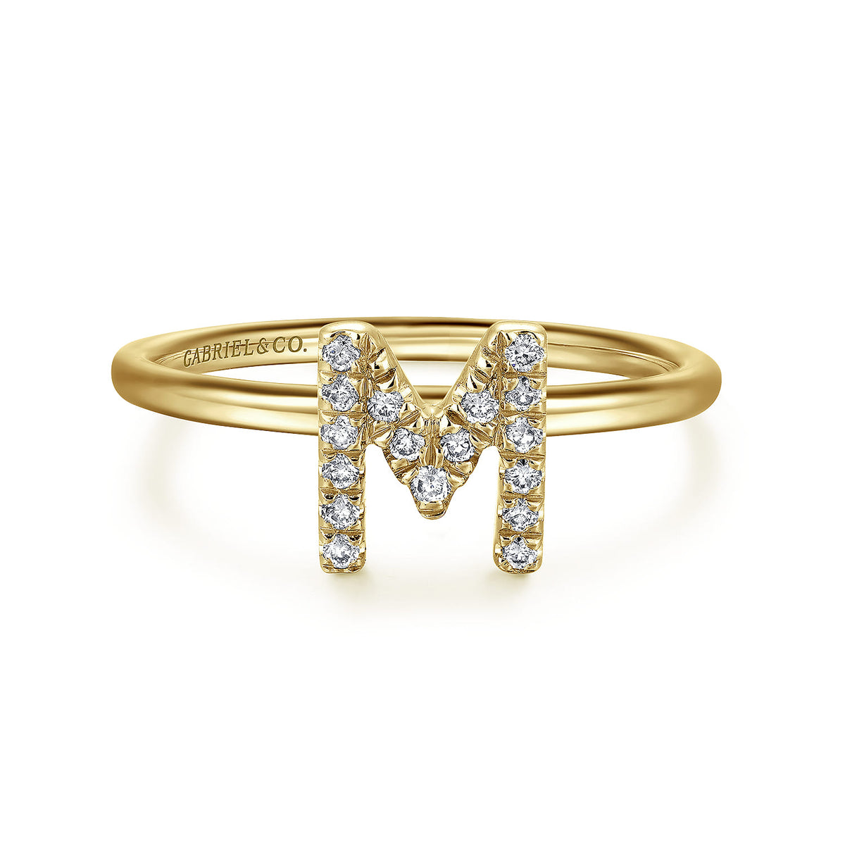 Gabriel & Co. 14K Yellow Gold Pave Diamond Uppercase M Initial Ring