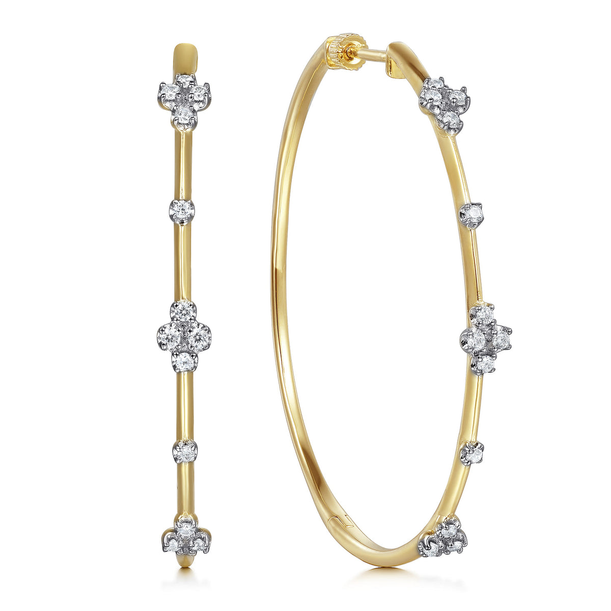 Gabriel & Co. 14K Yellow Gold Prong Set 50mm Round Classic Diamond Hoop Earrings