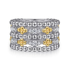 Gabriel & Co. 14K Yellow Gold and 925 Sterling Silver Bujukan White Sapphire Wide Band Ring
