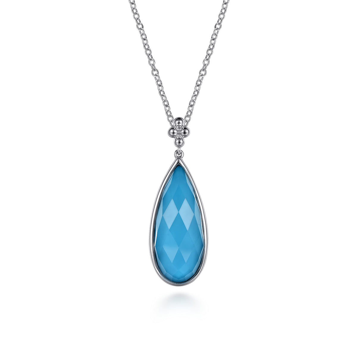 Gabriel & Co. 24 inch 925 Sterling Silver Faceted Rock Crystal Turquoise Doublet Bujukan Teardrop Necklace