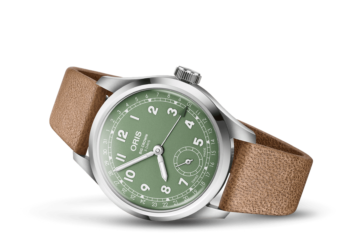 Oris Big Crown Calibre 403 40mm Watch with Green Dial & Light Brown Strap