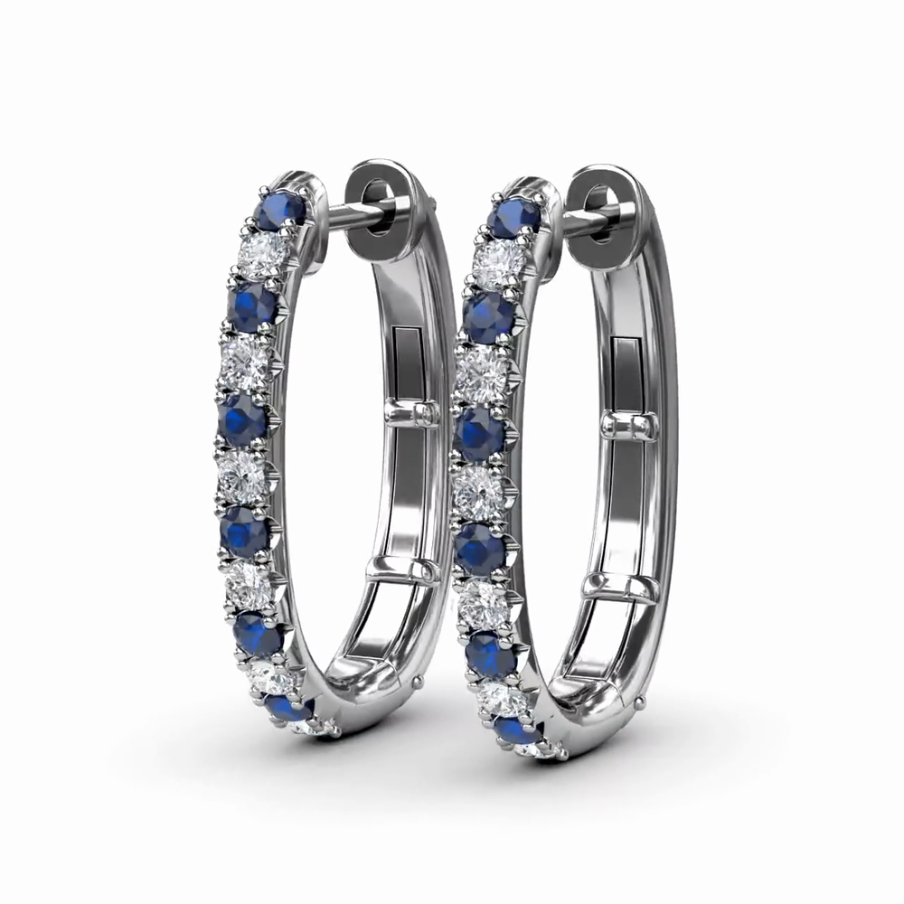 Alternating Sapphire and Diamond Hoop Earrings by Fana (ER1763S)