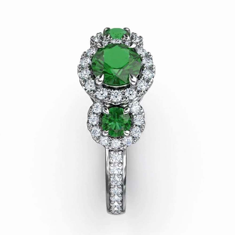 Dazzling Three Stone Emerald And Diamond Ring by Fana (R1357E)