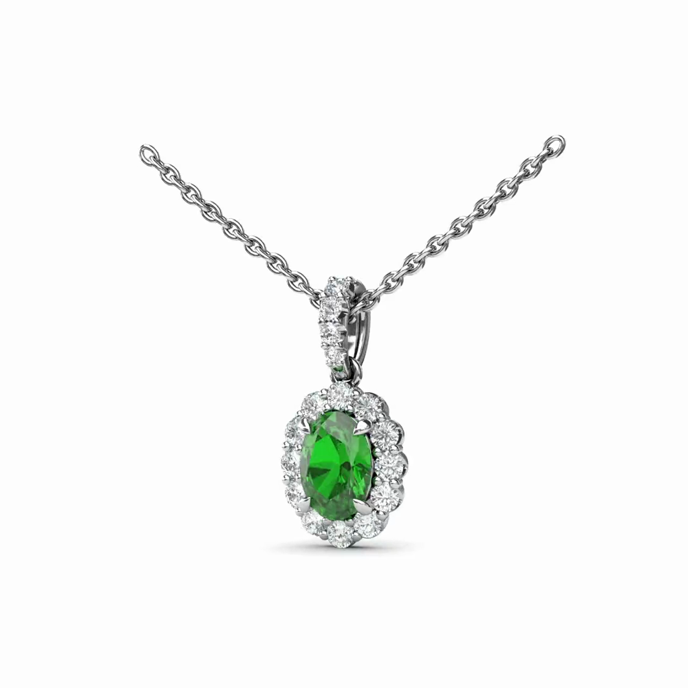 Emerald and Diamond Halo Necklace by Fana (P1835E)