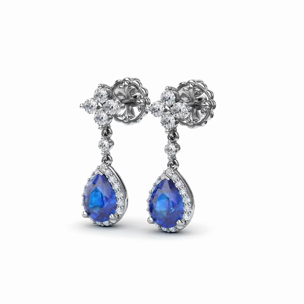 Sapphire and Diamond Teardrop Dangle Earrings by Fana (ER1882S)