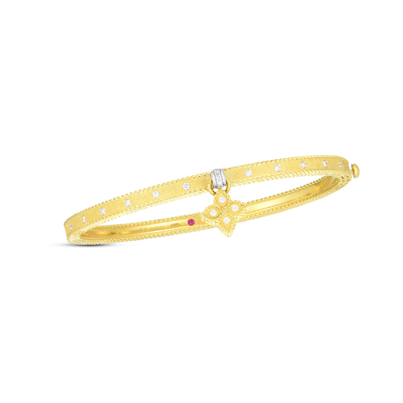 Roberto Coin 18K Symphony Princess Flower Bangle W. Diamond Flower Charm - 18K Yellow Gold