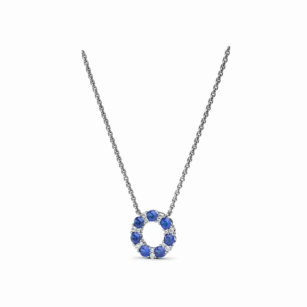 Shared Prong Sapphire and Diamond Circle Necklace by Fana (N1868S)