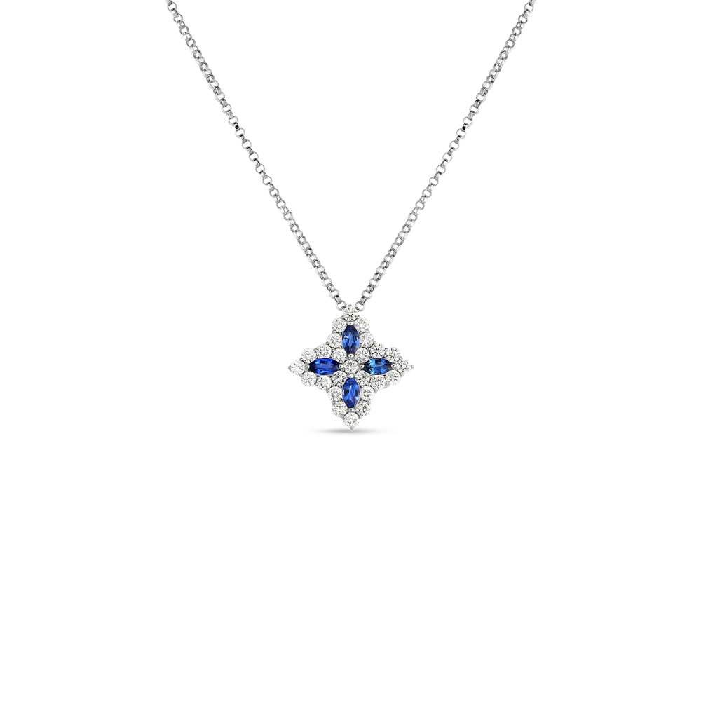Roberto Coin 18K White Gold Diamond & Sapphire Flower Necklace (8882466AWCHXS) alternate view