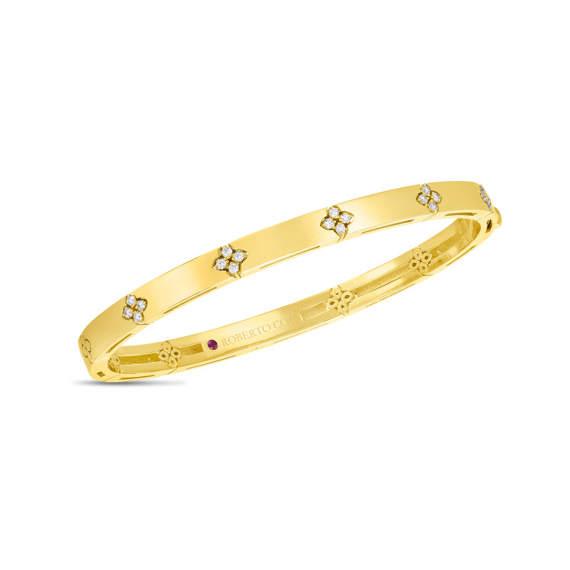 Roberto Coin 18K Gold Love In Verona Narrow Width Diamond Accent Bangle - 18K Yellow Gold