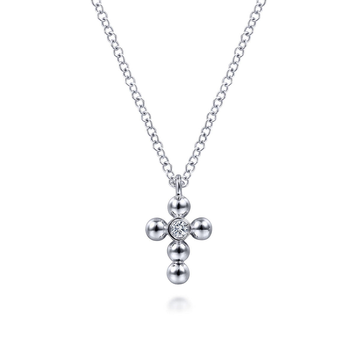 Gabriel & Co. 925 Sterling Silver Beaded Diamond Cross Necklace Bujukan