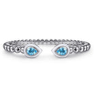Gabriel & Co. 925 Sterling Silver Bujukan Blue Topaz Open Bangle with White Enamel