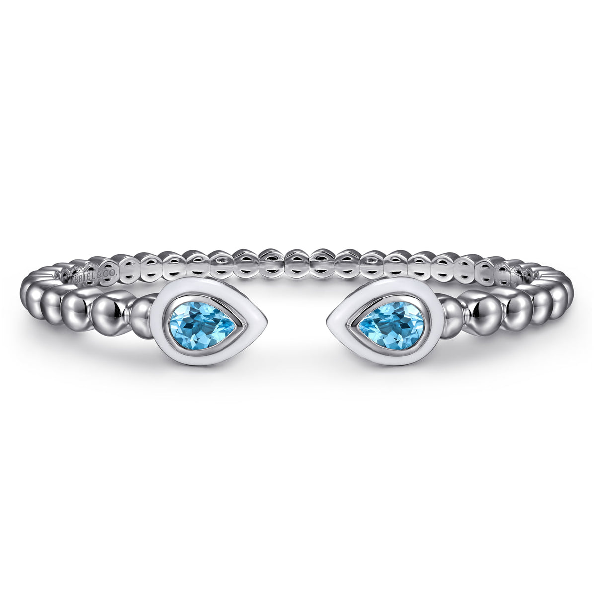 Gabriel & Co. 925 Sterling Silver Bujukan Blue Topaz Open Bangle with White Enamel