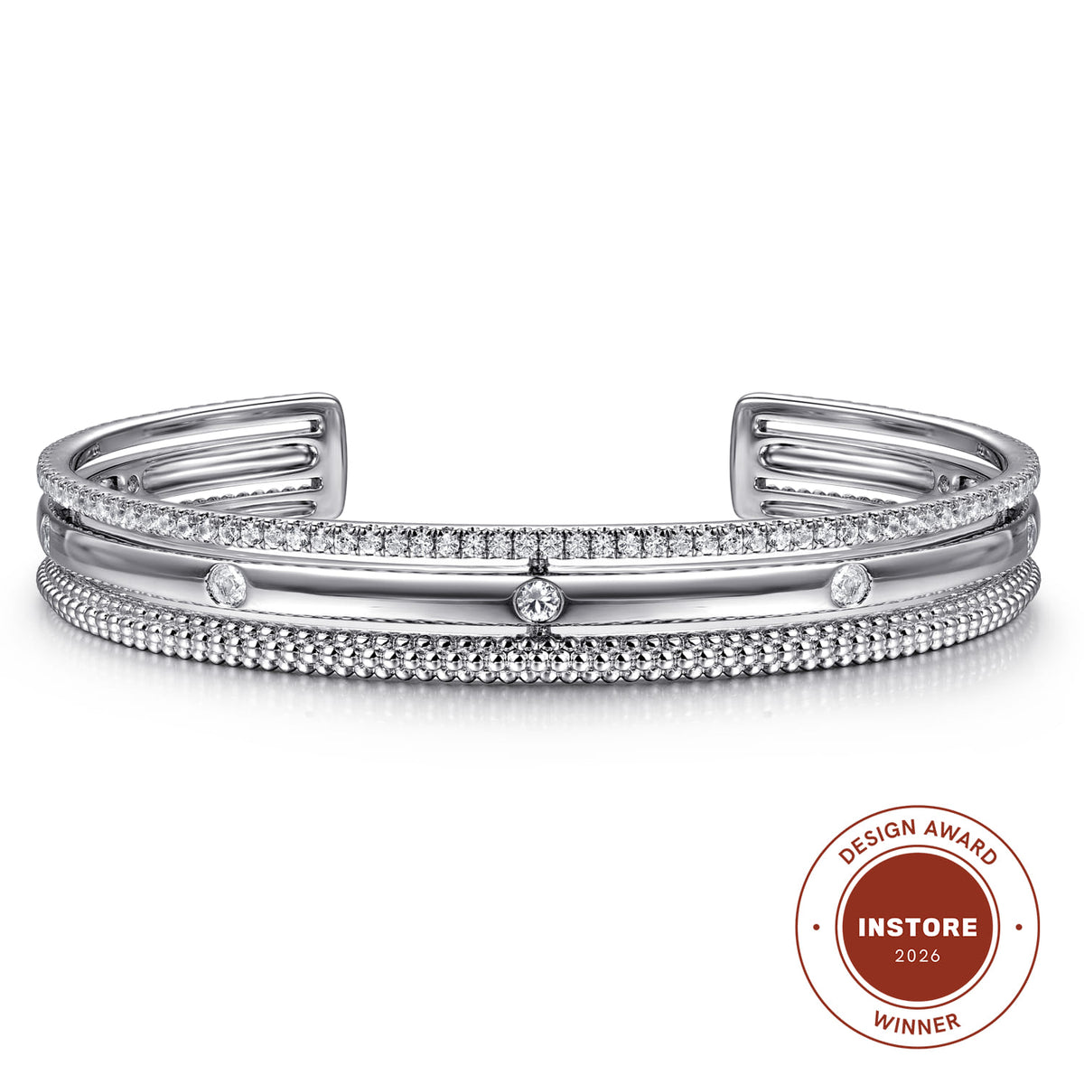 Gabriel & Co. 925 Sterling Silver Bujukan White Sapphire Multi Row Cuff Bangle Bracelet