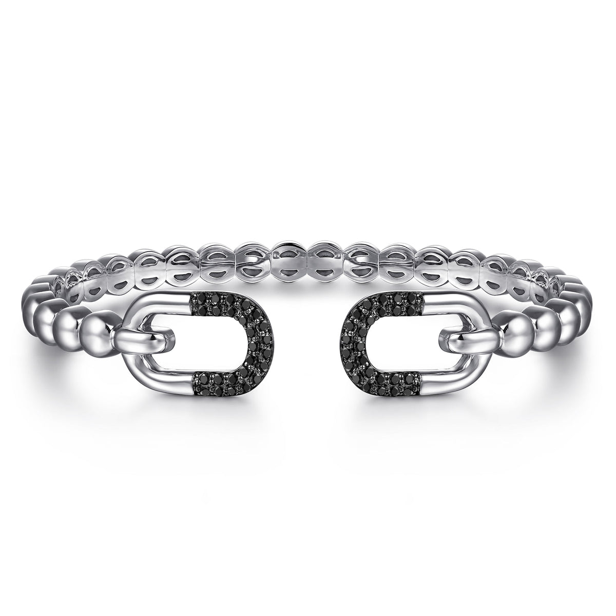 Gabriel & Co. 925 Sterling Silver Bujukan and Black Spinel Open Bangle Bracelet