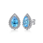 Gabriel & Co. 925 Sterling Silver Faceted Swiss Blue Topaz Pear Shape Bujukan Stud Earrings