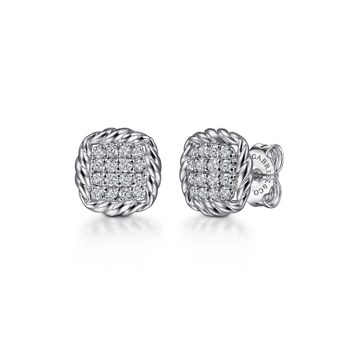Gabriel & Co. 925 Sterling Silver White Sapphire and Rope Frame Stud Earrings