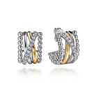 Gabriel & Co. 925 Sterling Silver and 14K Yellow Gold Bujukan White Sapphire Criss Cross J Hoop Earrings