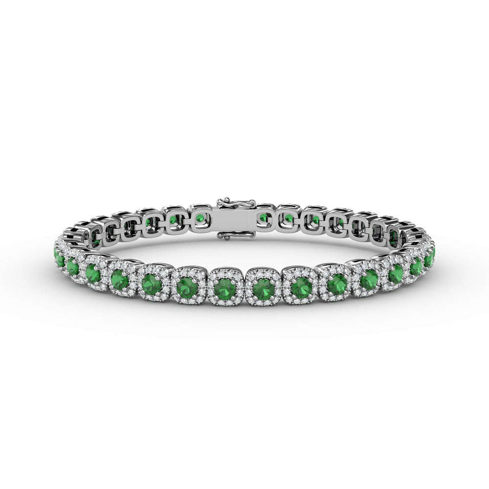 Fana 14k White Gold Cushion Cut Emerald and Diamond Bracelet