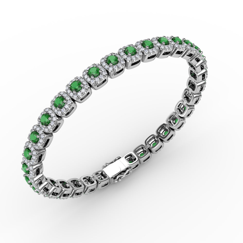 Fana 14k White Gold Cushion Cut Emerald and Diamond Bracelet