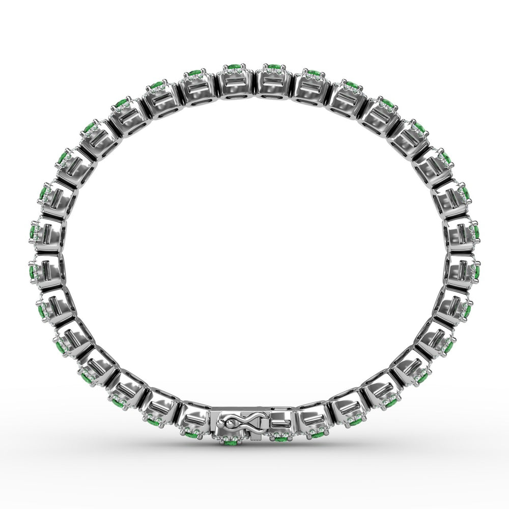 Fana 14k White Gold Cushion Cut Emerald and Diamond Bracelet