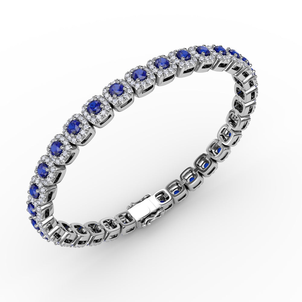 Fana 14k White Gold Cushion Cut Sapphire and Diamond Bracelet