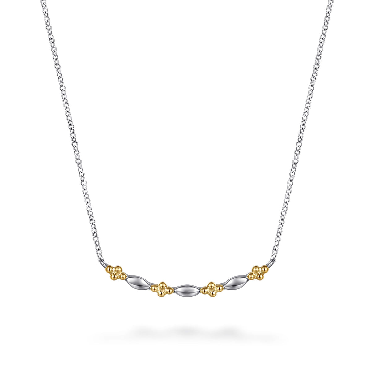 Gabriel & Co. Bar Necklace Curved 14K Yellow Gold and 925 Sterling Silver