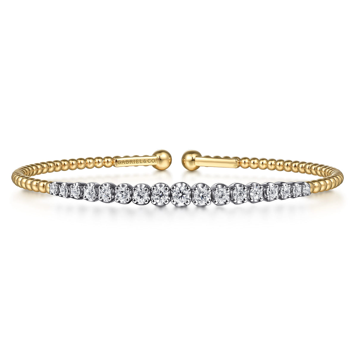 Gabriel & Co. Beaded Bangle Bracelet Cuff 14K White and Yellow Gold Diamond 0 75ct Bujukan