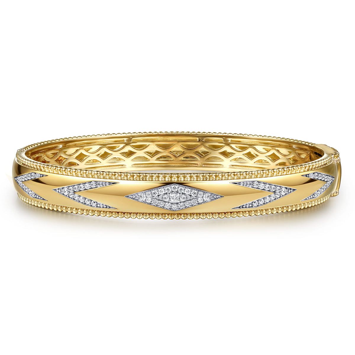 Gabriel & Co. Beaded Closed Bangle Bracelet 14K Yellow Gold Diamond 0.35ct Bujukan