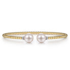 Gabriel & Co. Beaded Open Bangle Bracelet 14K Yellow Gold Diamond and Pearl 0 05ct Bujukan