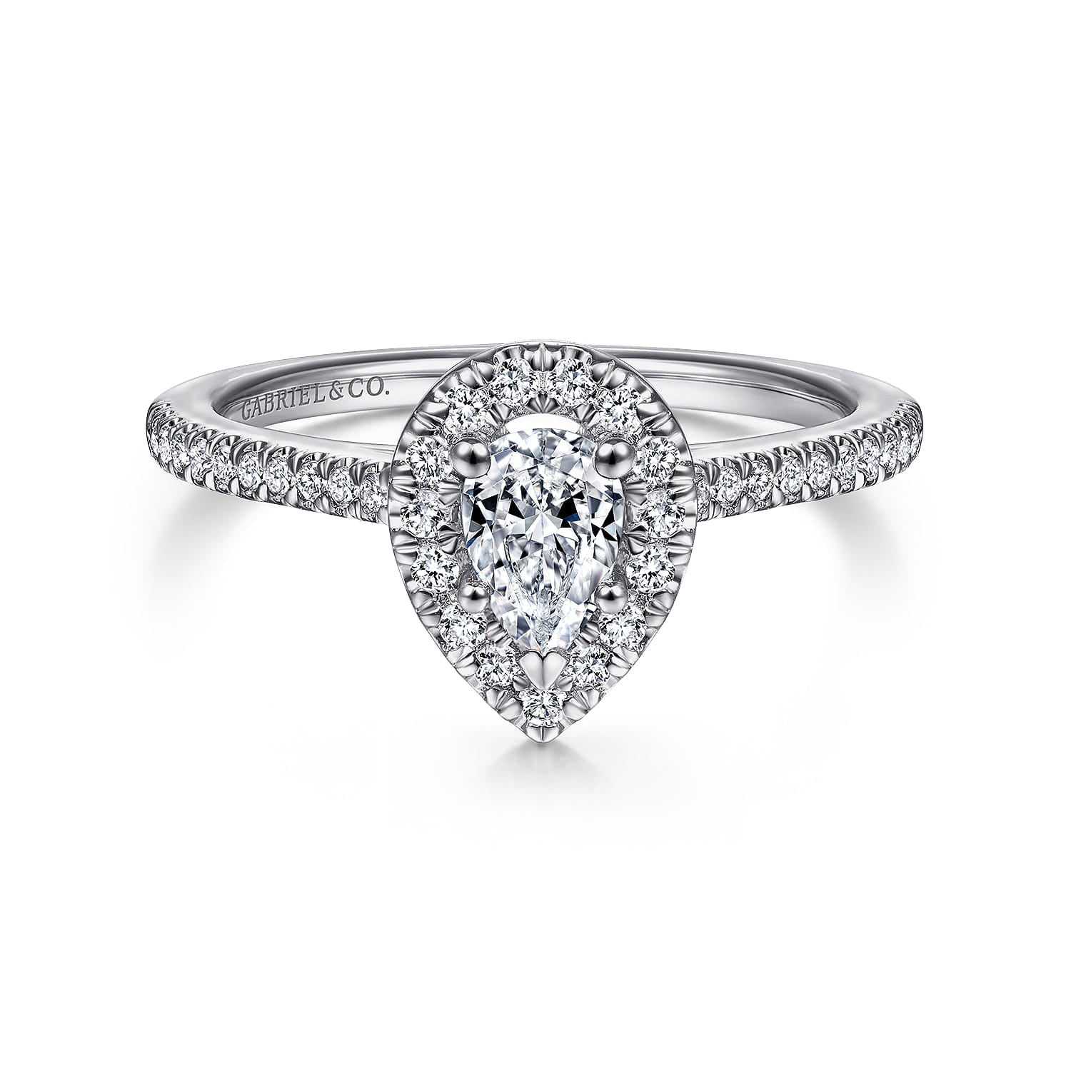 Gabriel & Co. Blossom 14k White Gold Pear Shape Halo Diamond Engagement Semi-Mount