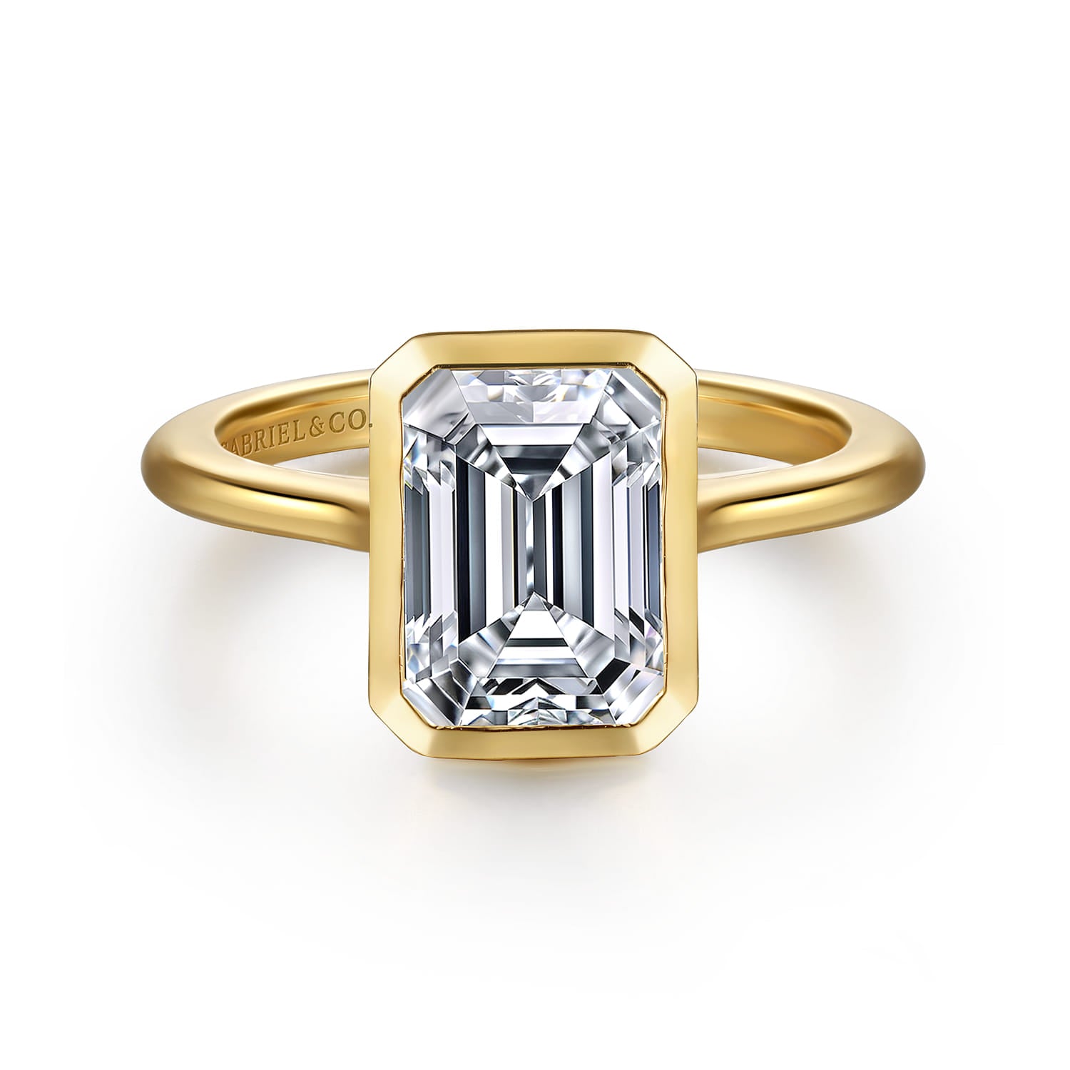 Gabriel & Co. 14k Yellow Gold Emerald Cut Bezel Set Diamond Engagement Ring, ER16728E8Y4JJJ