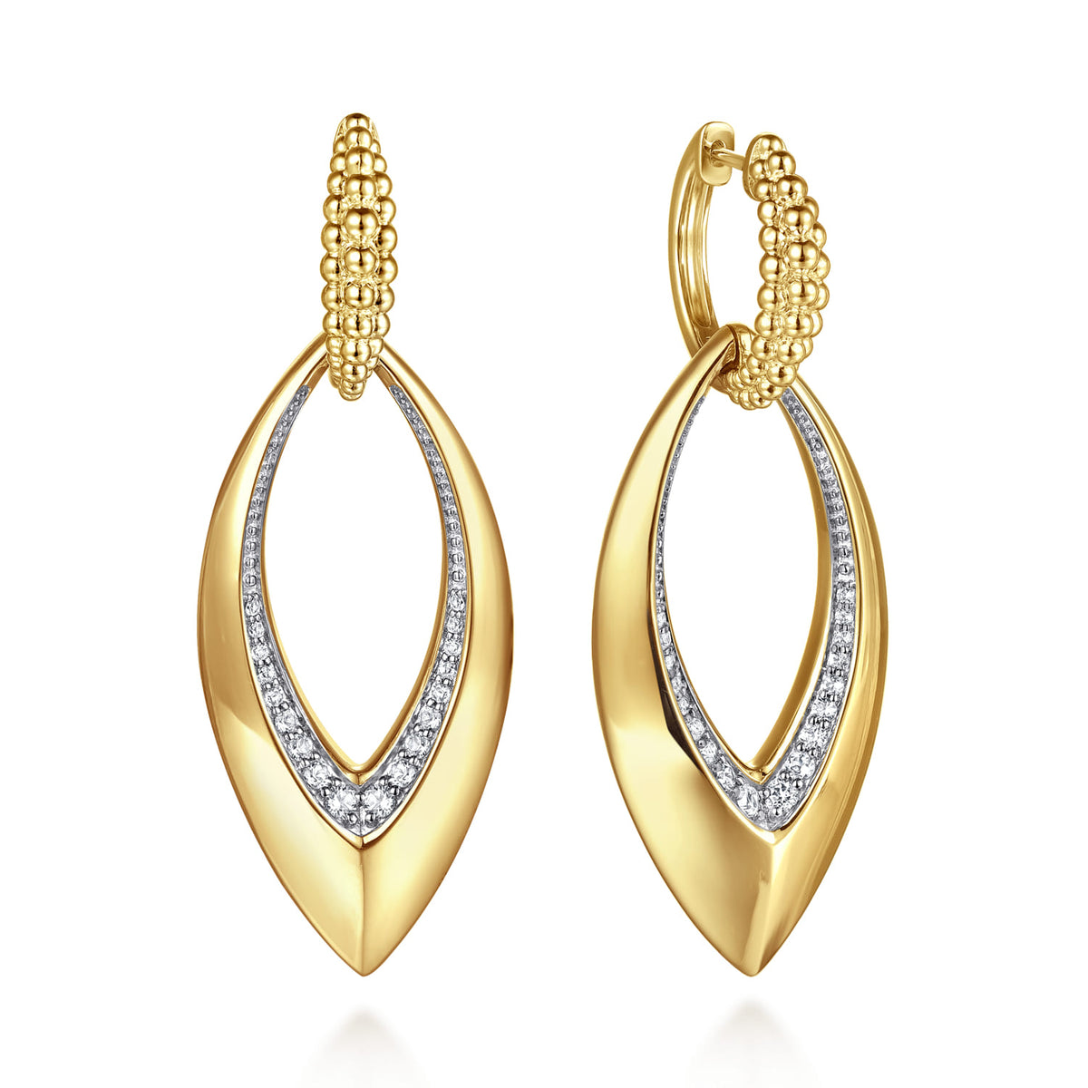 Gabriel & Co. Bujukan Bold   14K Yellow Gold Bujukan and Diamond Marquise Huggie Drop Earrings