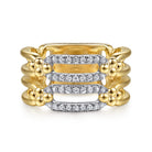Gabriel & Co. Bujukan Clover   14K White Yellow Gold Bujukan and Diamond Link Wide Band Ring