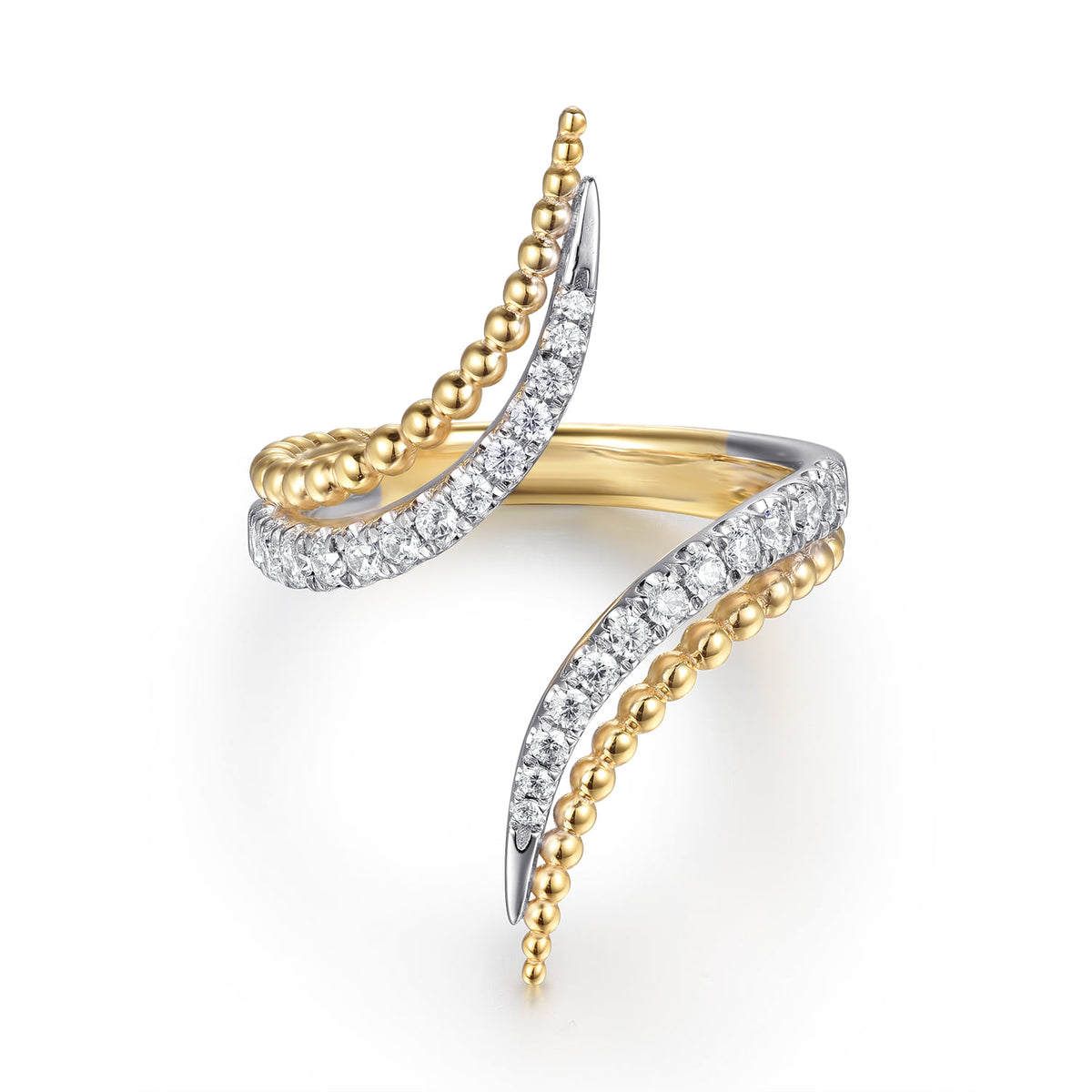 Gabriel & Co. Bujukan Punk - 14K White Yellow Gold Bujukan and Diamond Double Row Bypass Ring