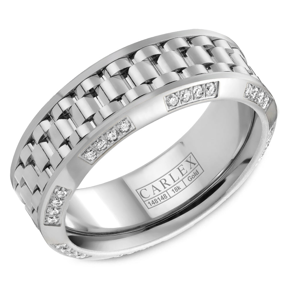 Carlex G3 Wedding Band White 18k Gold With 64 RD, TCW 0.4ct 8.00mm VS1