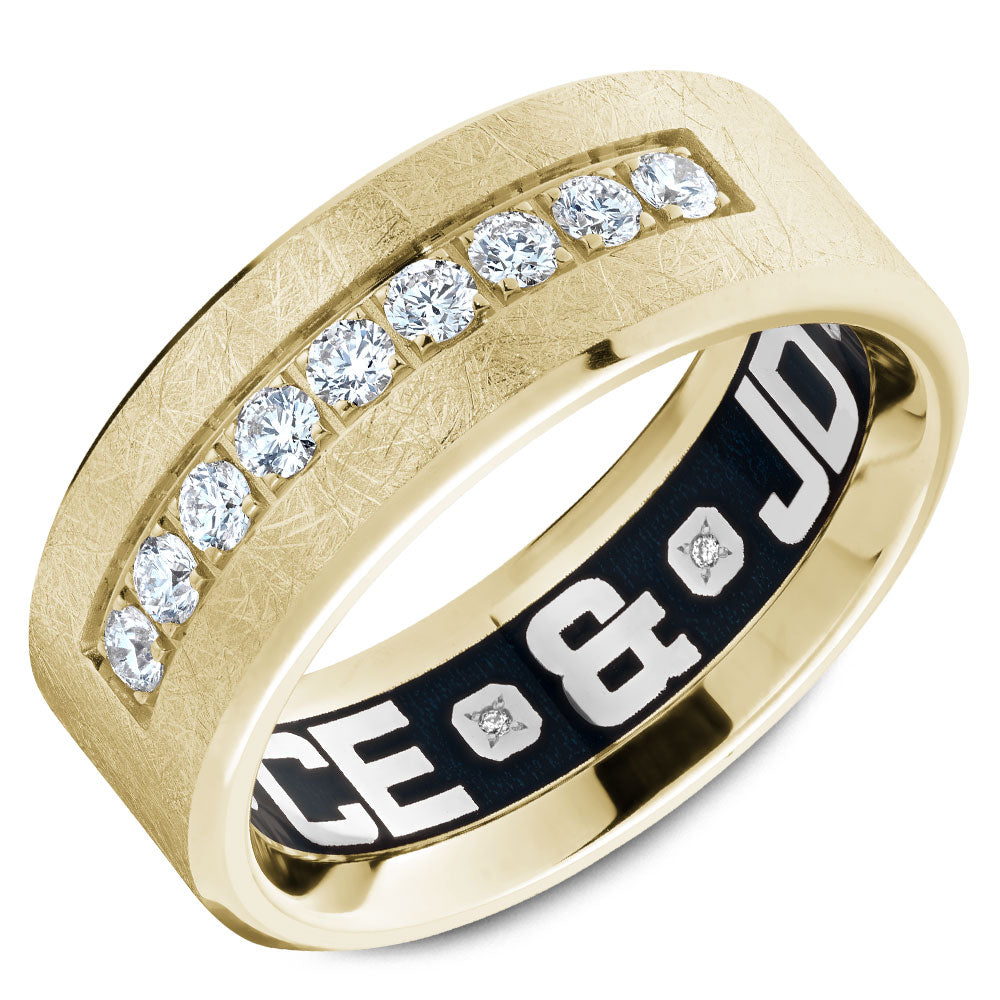 Carlex G4 Wedding Band Yellow 18k Gold With 6 RD, TCW 0.02ct And 9 RD, TCW 0.47ct 8.50mm VS1, VS1
