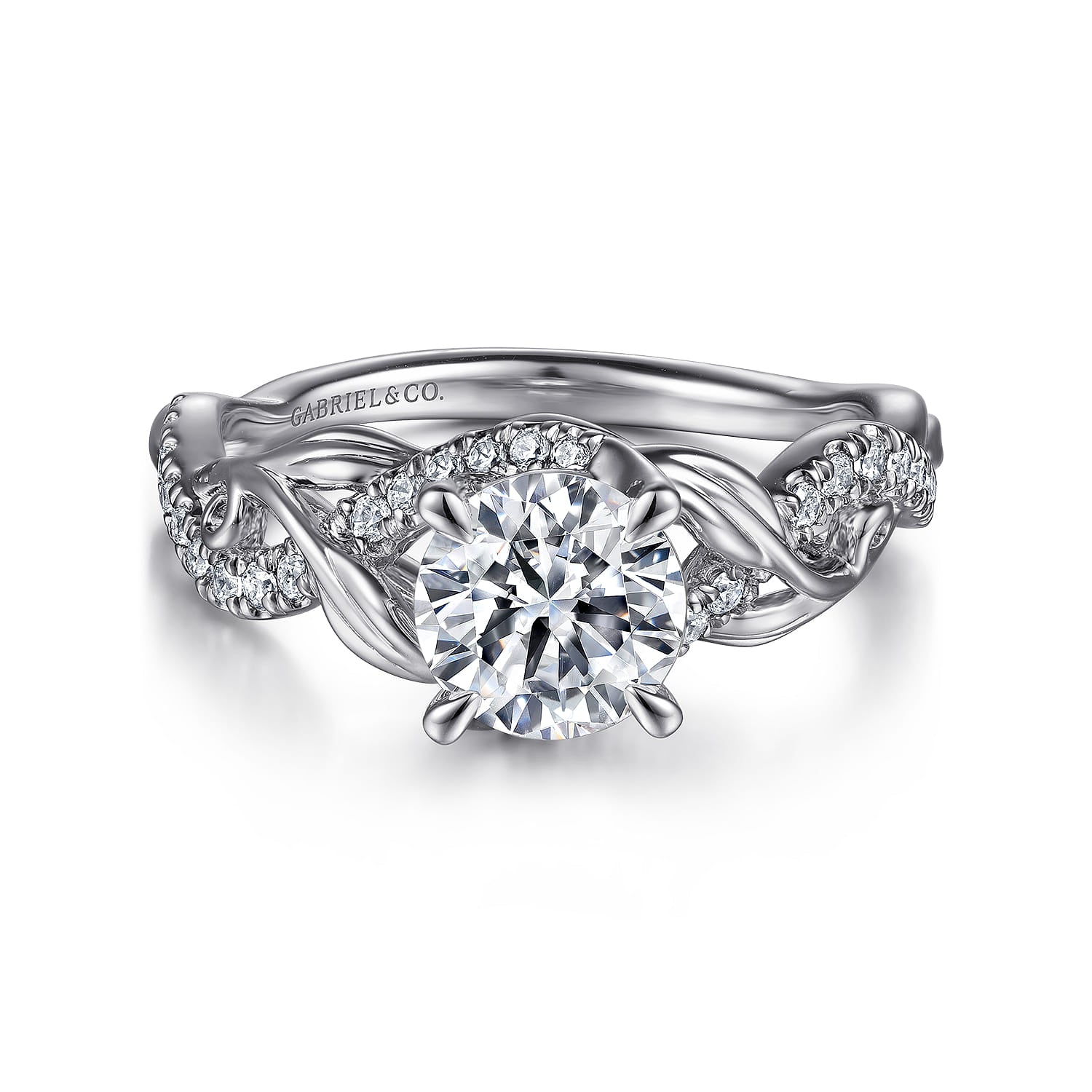 Gabriel & Co. 14k White Gold Floral Round Diamond Engagement Ring, ER15759R4W44JJ