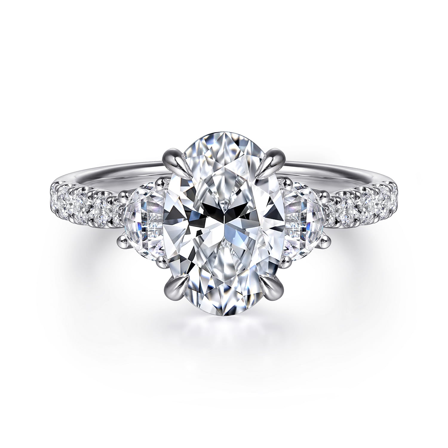 Gabriel & Co. 14k White Gold Oval Three Stone Lotus Diamond Engagement Ring, ER16507O8W44JJ