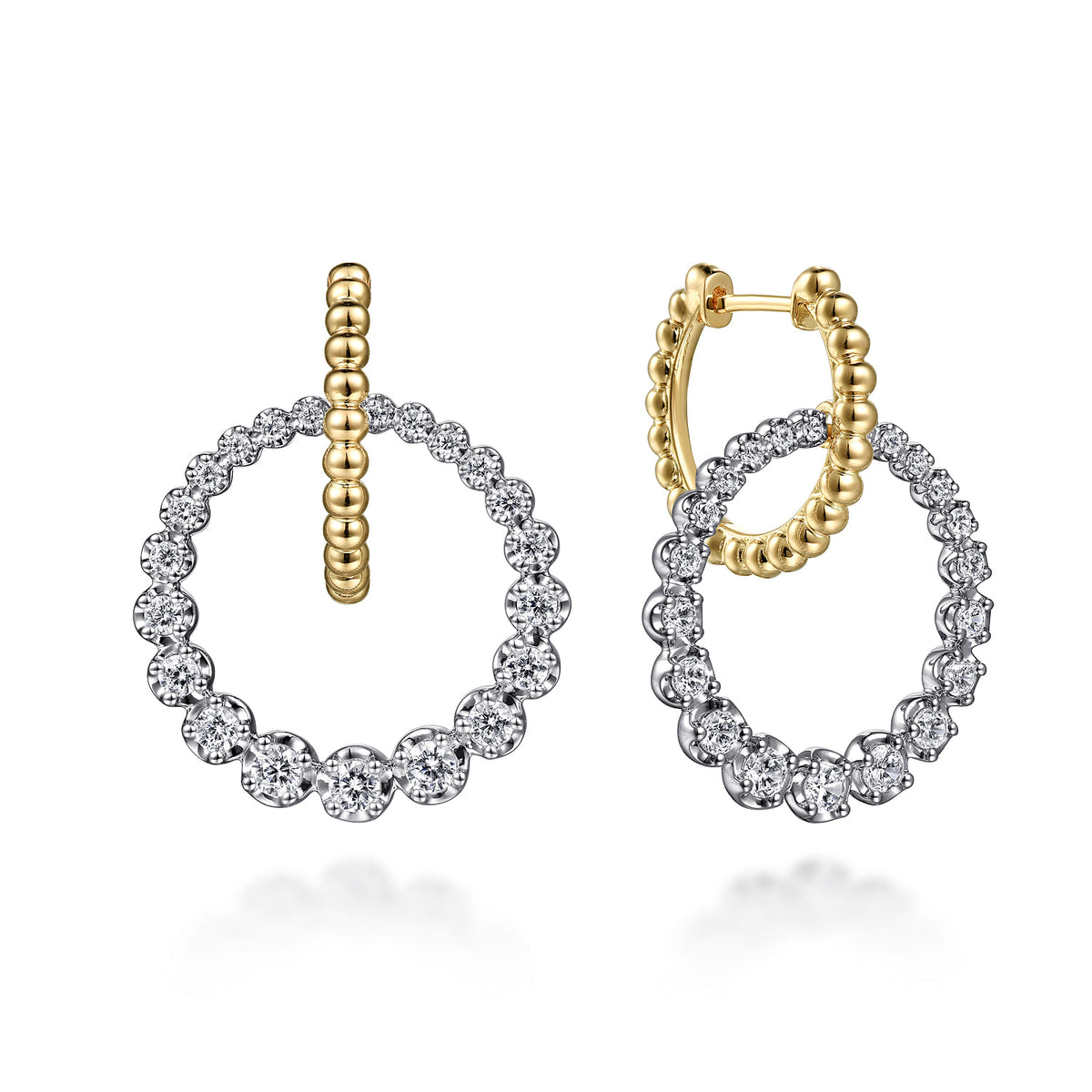 Gabriel & Co. Drop Earrings Huggie 14K White and Yellow Gold Diamond 1.05ct Bujukan