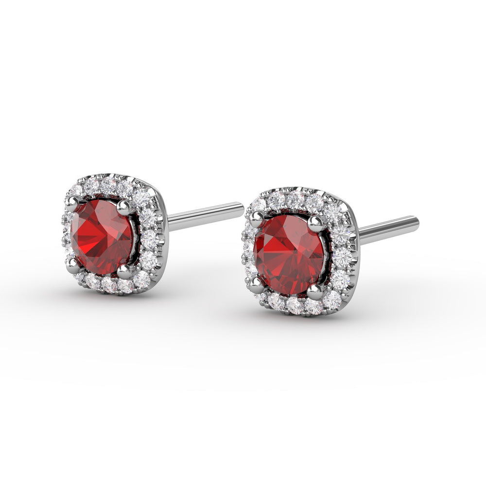 Fana 14k White Gold Cushion Cut Ruby Stud Earrings
