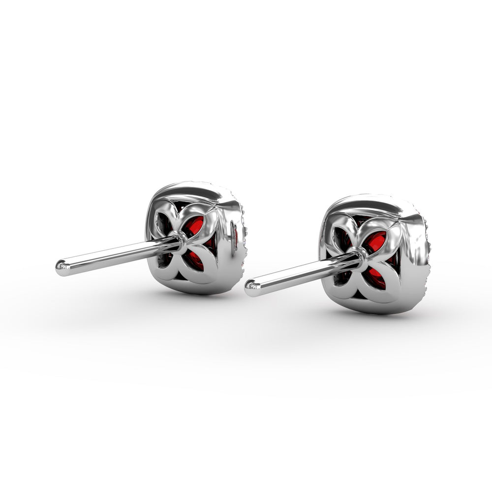 Fana 14k White Gold Cushion Cut Ruby Stud Earrings