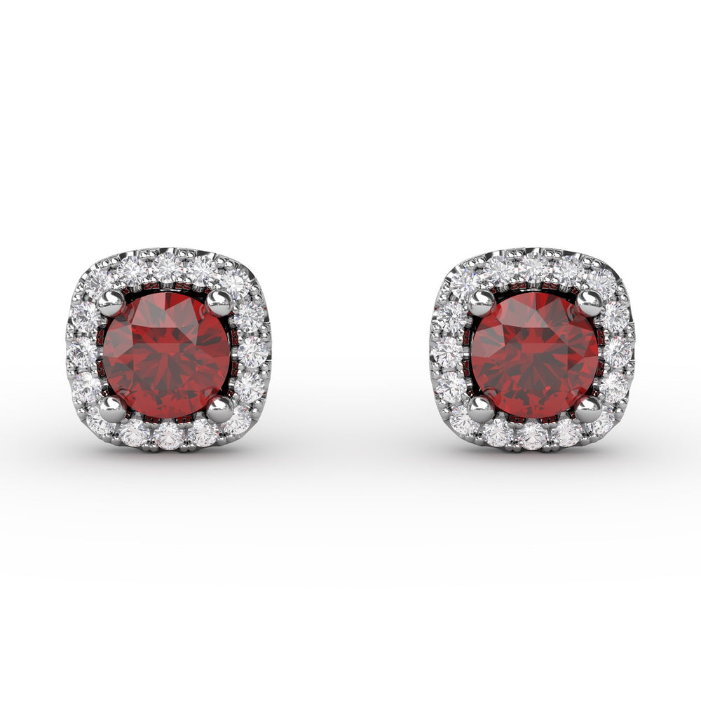 Fana 14k White Gold Cushion Cut Ruby Stud Earrings