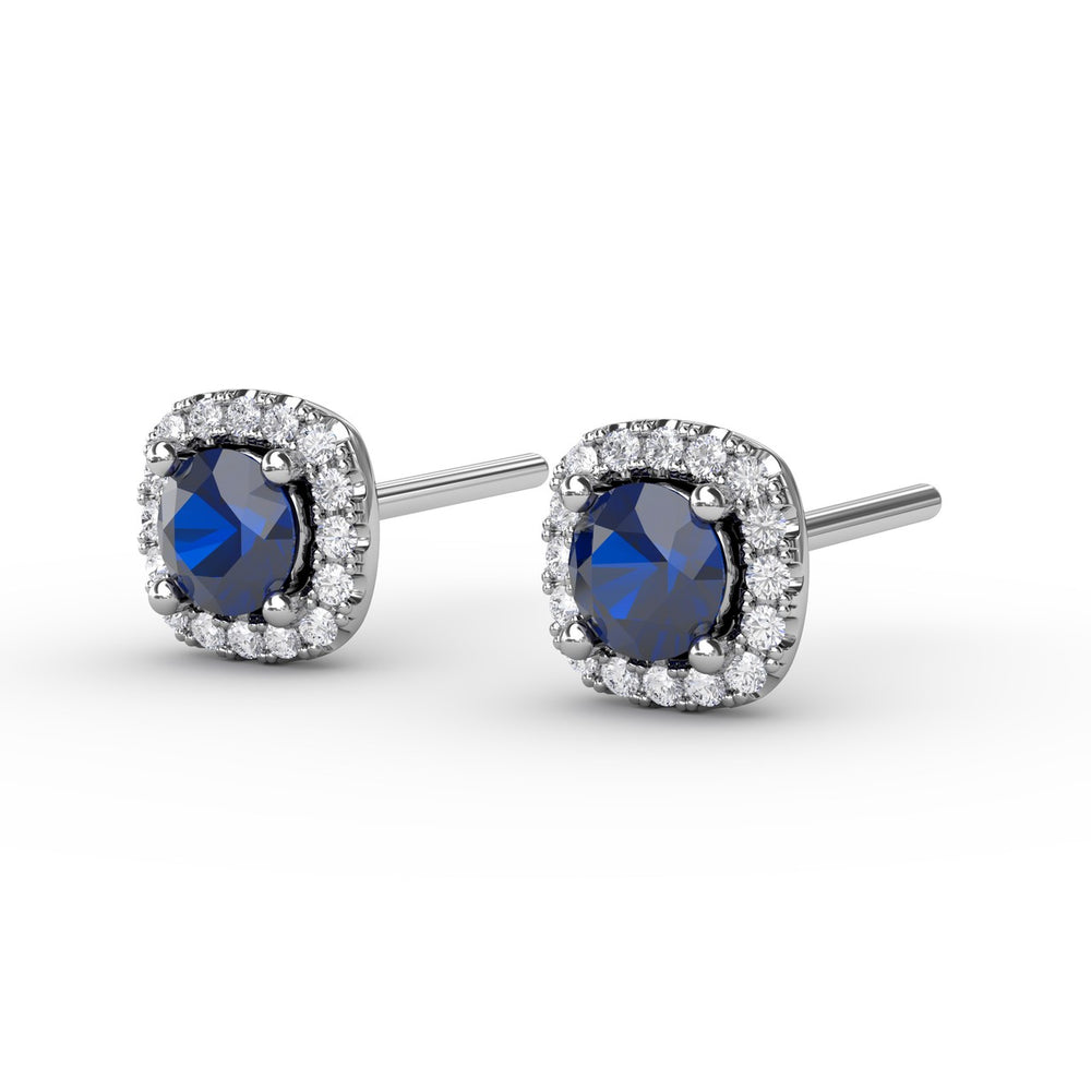 Fana 14k White Gold Cushion Cut Sapphire Stud Earrings