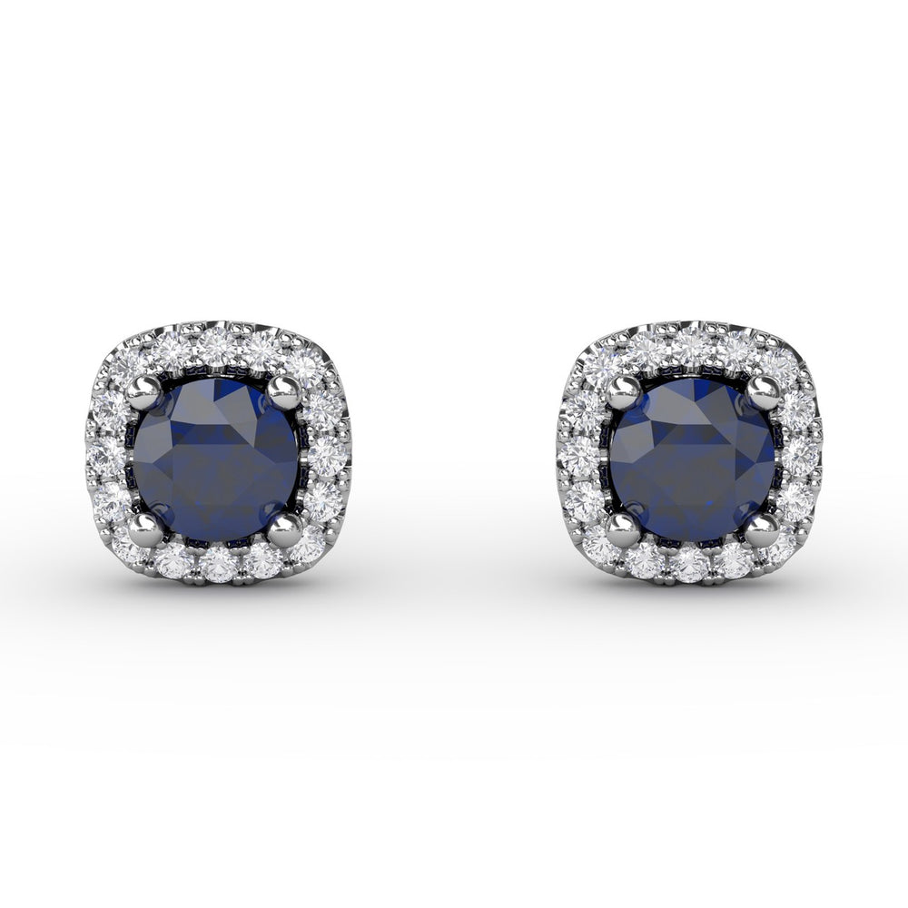 Fana 14k White Gold Cushion Cut Sapphire Stud Earrings