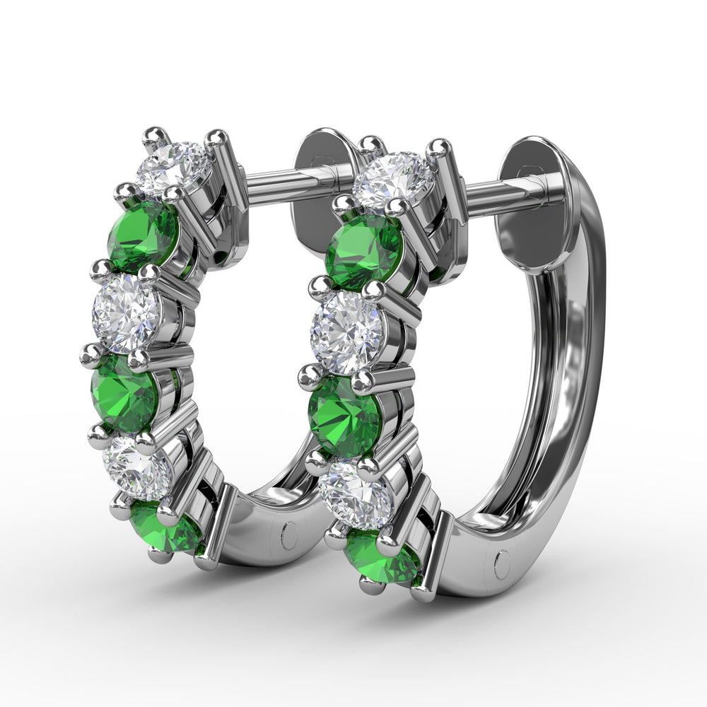 Fana 14k White Gold Shared Prong Emerald And Diamond Hoop Earrings