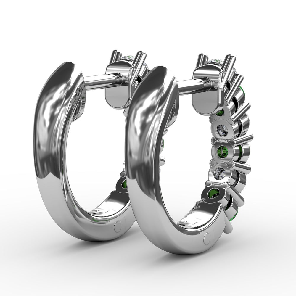 Fana 14k White Gold Shared Prong Emerald And Diamond Hoop Earrings